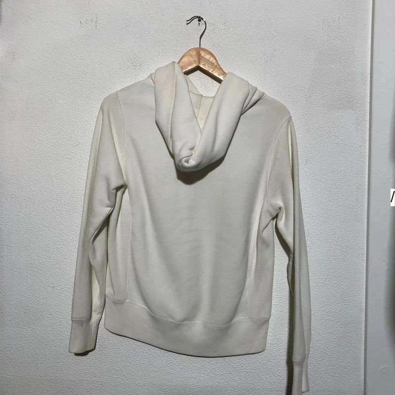 Vintage White Champion Hoodie Triple Spellout Reverse Weave - Small