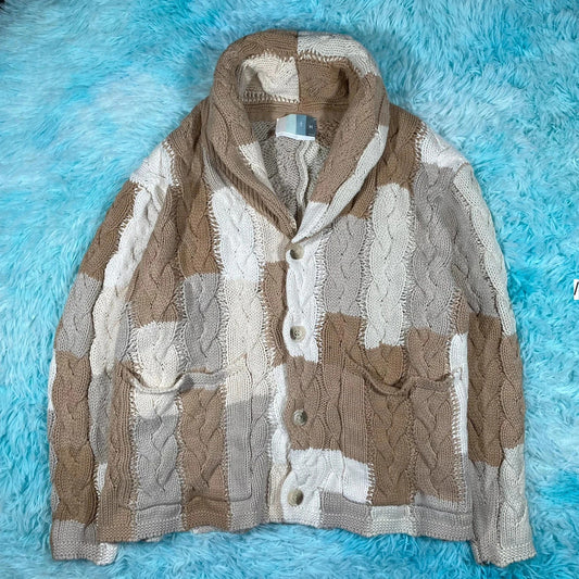 Cream & Brown Heavyweight Kith Cardigan Knitted Jumper - Large