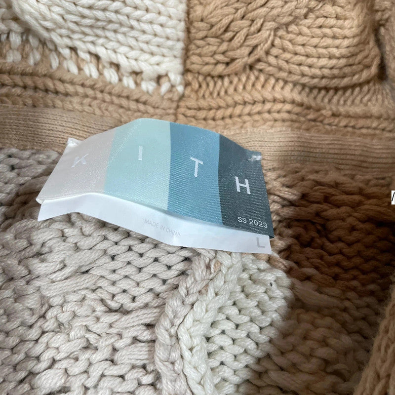 Cream & Brown Heavyweight Kith Cardigan Knitted Jumper - Large