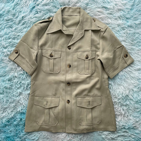 Vintage 80s Khaki Cargo Shirt - Size 14