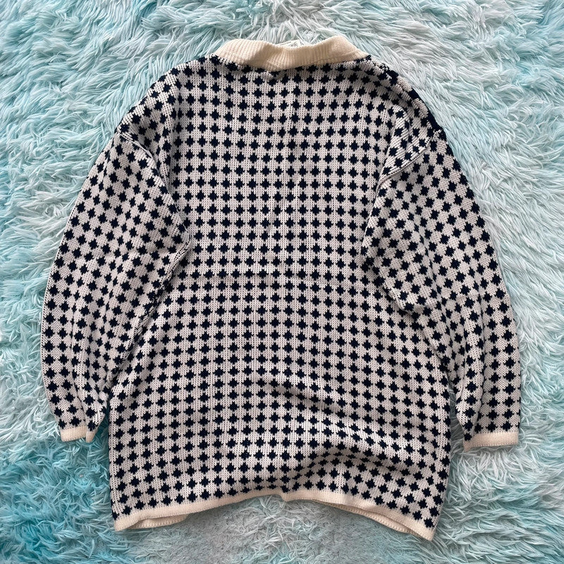 Vintage 80s Navy Swan Print Knitted Jumper - Size 12