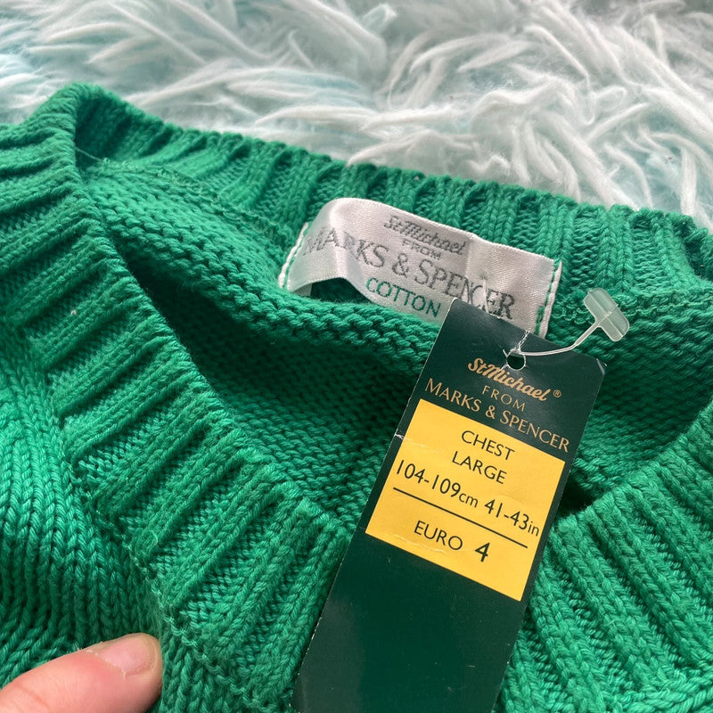 Vintage 90s Green Plain St Michael Knitted Jumper - Large