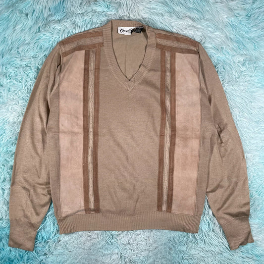 Vintage 90s Beige Grunge Patterned Knitted Jumper - Large