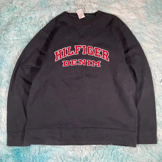 Vintage 90s Black Tommy Hilfiger Jeans Spellout Sweatshirt - Medium