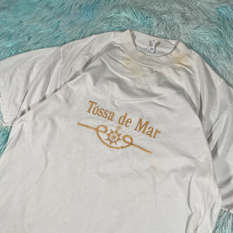Vintage 90s White Tossa de Mar Embroidered T Shirt - Medium