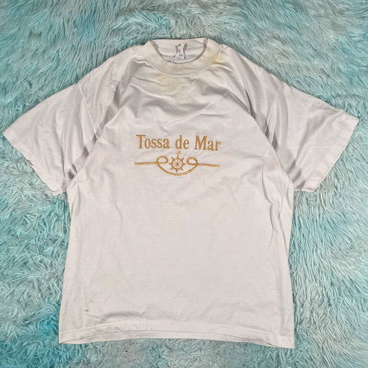 Vintage 90s White Tossa de Mar Embroidered T Shirt - Medium