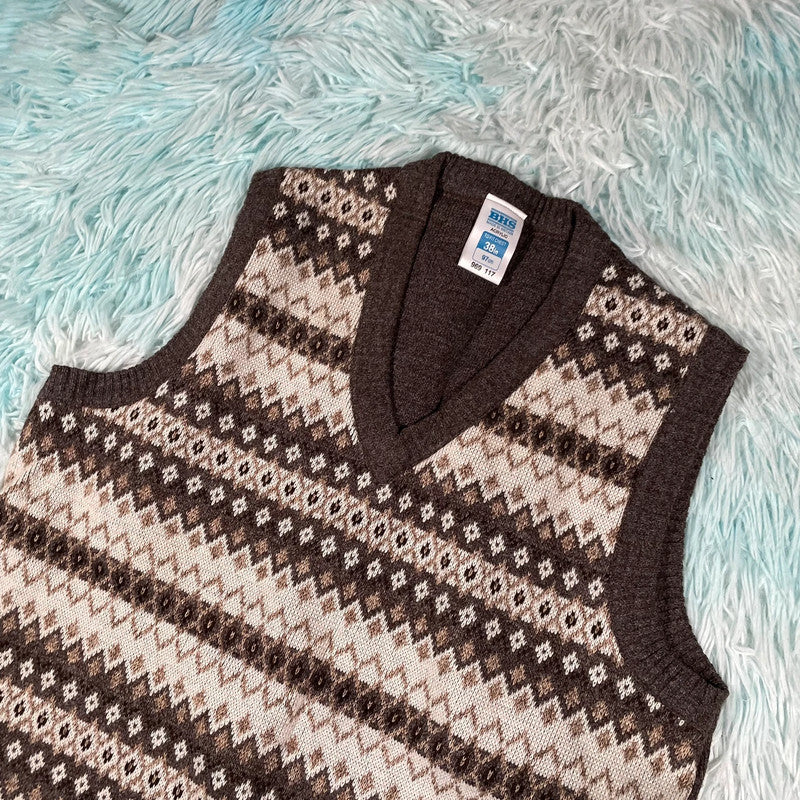 Vintage 90s Brown Grunge Patterned Sweater Vest - Small