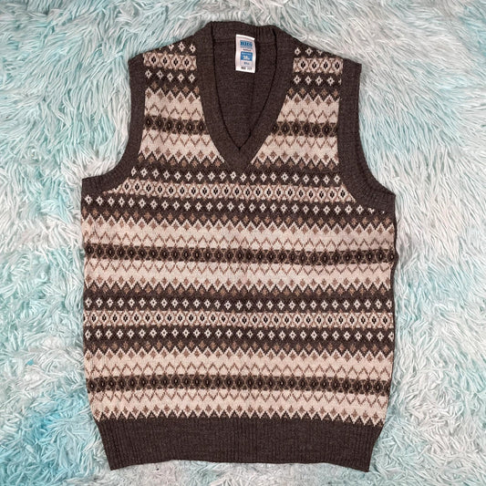 Vintage 90s Brown Grunge Patterned Sweater Vest - Small