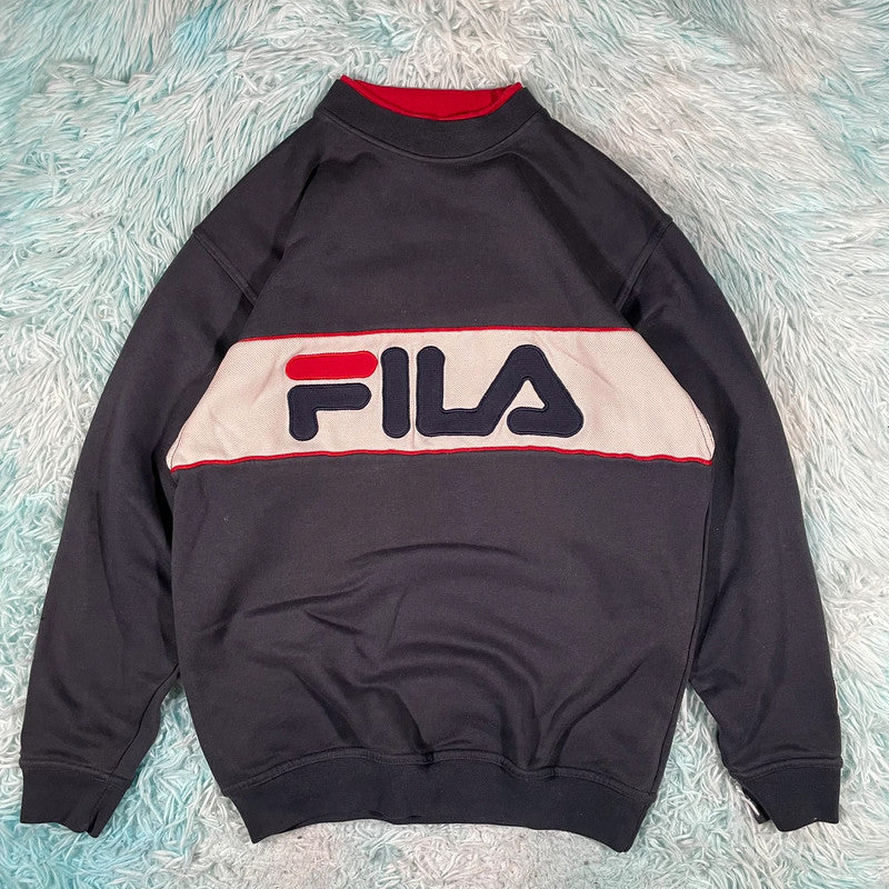 Vintage 90s Navy Fila Sweatshirt Spellout - Small