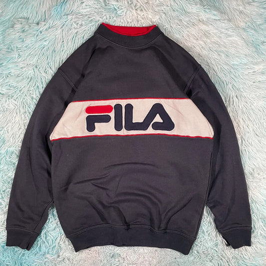 Vintage 90s Navy Fila Sweatshirt Spellout - Small