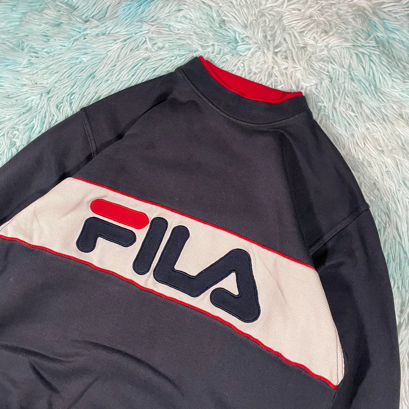 Vintage 90s Navy Fila Sweatshirt Spellout - Small
