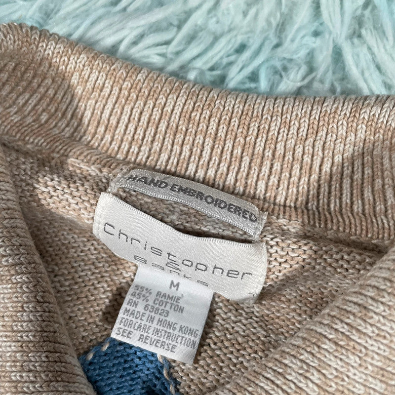 Vintage Y2K Beige Fitted Argyle Cardigan - Medium