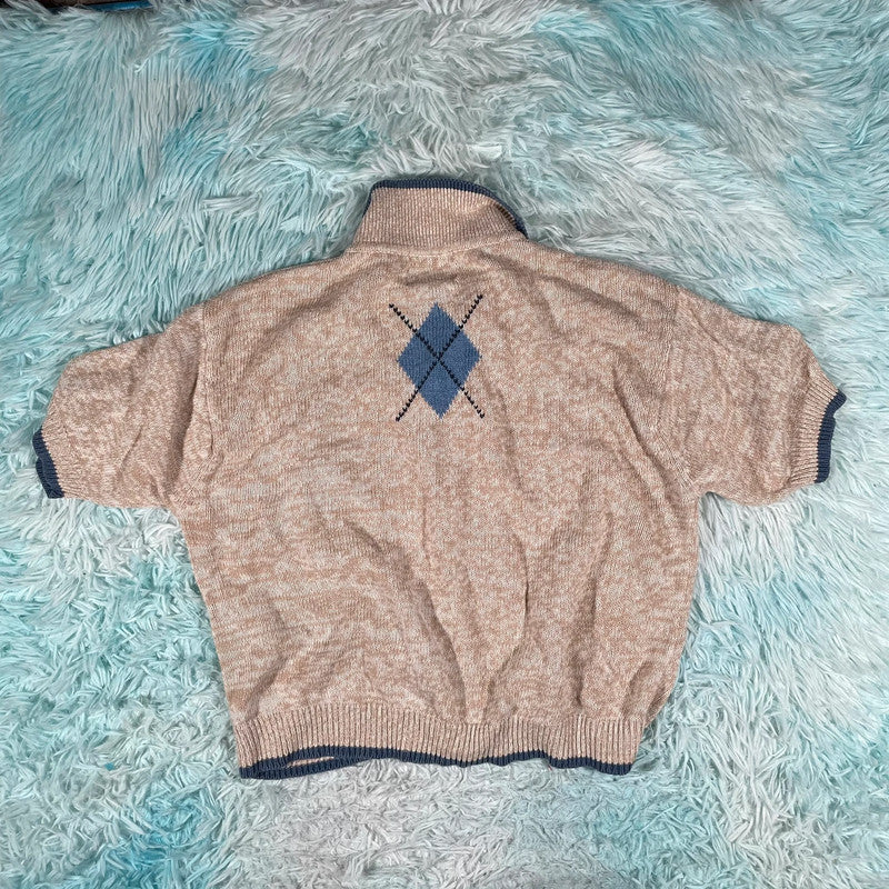 Vintage Y2K Beige Fitted Argyle Cardigan - Medium