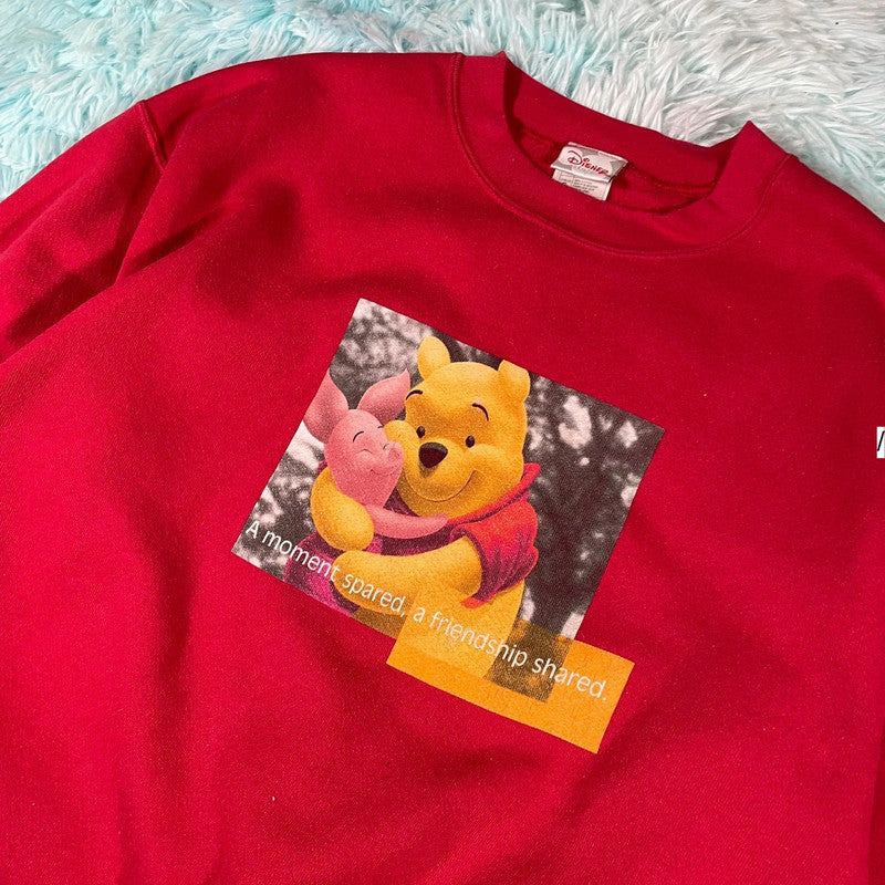 Vintage 90s Red Disney Sweatshirt Winnie the Pooh Graphic - Large