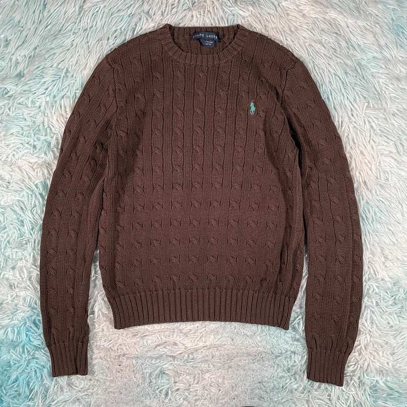 Vintage Brown Ralph Lauren Cable Knit Jumper - Small