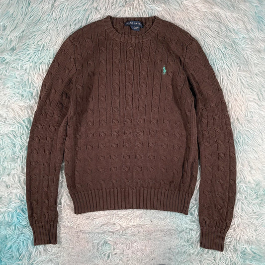 Vintage Brown Ralph Lauren Cable Knit Jumper - Small