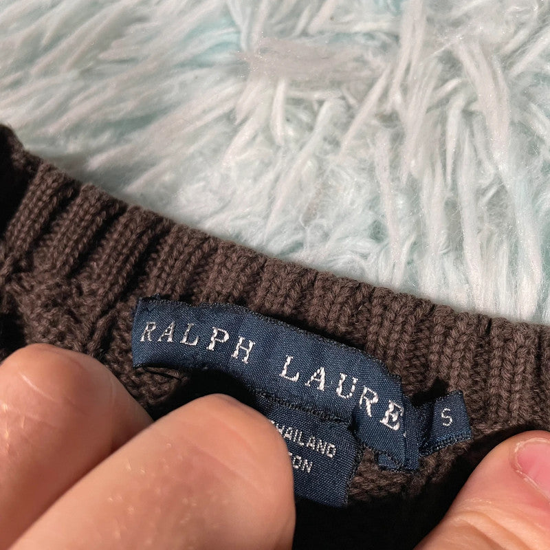 Vintage Brown Ralph Lauren Cable Knit Jumper - Small