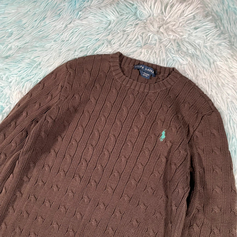 Vintage Brown Ralph Lauren Cable Knit Jumper - Small