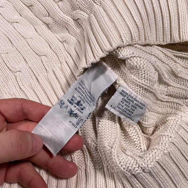 Vintage Cream Ralph Lauren Cable Knit Jumper - Largw