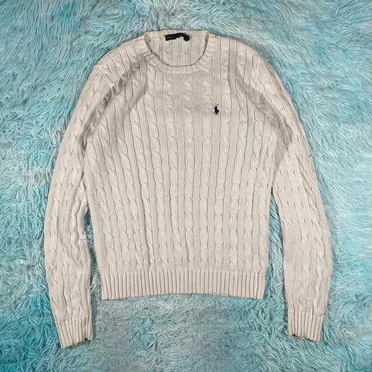 Vintage Cream Ralph Lauren Cable Knit Jumper - Largw