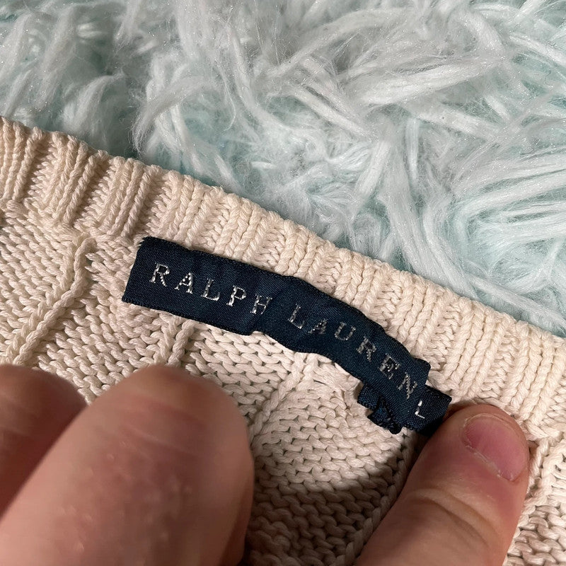 Vintage Cream Ralph Lauren Cable Knit Jumper - Largw