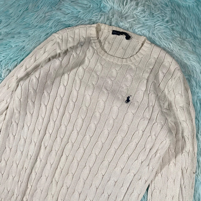 Vintage Cream Ralph Lauren Cable Knit Jumper - Largw