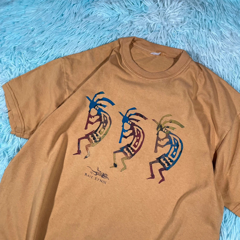 Vintage 90s Yellow Tribal Print T shirt - Large