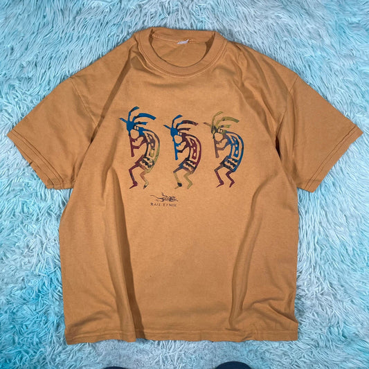 Vintage 90s Yellow Tribal Print T shirt - Large