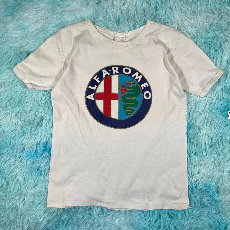 Vintage 1970s White Alfa Romeo Graphic T Shirt - Small