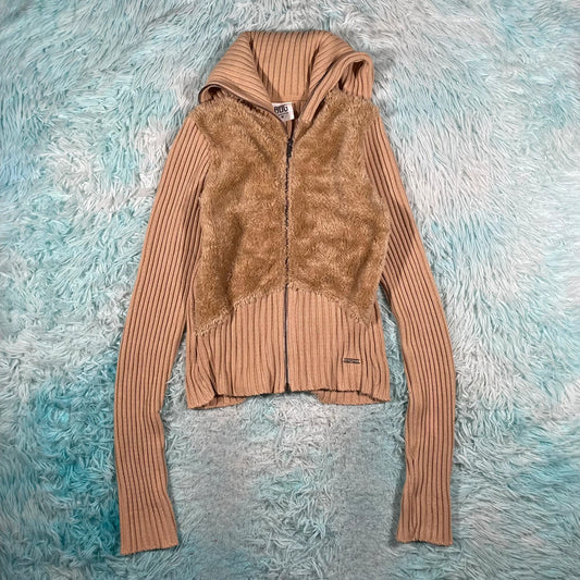 Beige BDG Fitted Knitted Jumper Faux Fur - Medium
