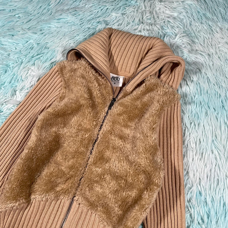 Beige BDG Fitted Knitted Jumper Faux Fur - Medium