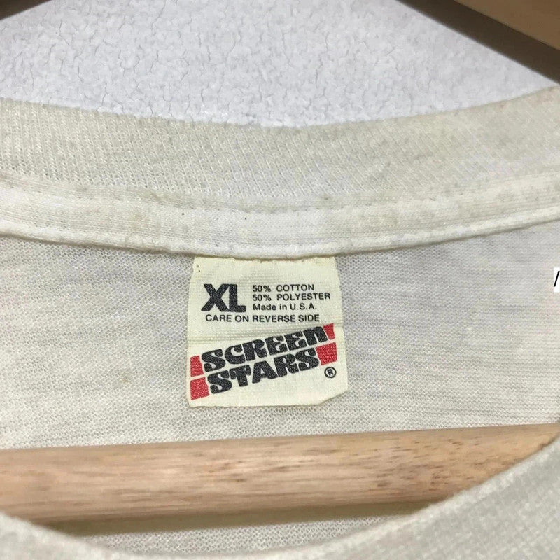 Vintage 80s White Lynx Nature Graphic Print Screen Stars - XL