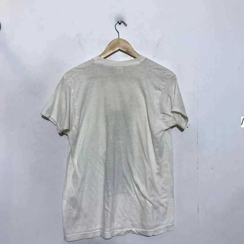 Vintage 80s White Lynx Nature Graphic Print Screen Stars - XL