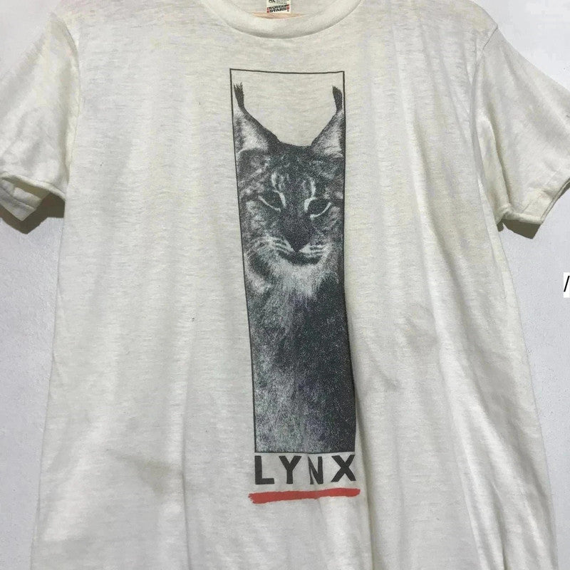 Vintage 80s White Lynx Nature Graphic Print Screen Stars - XL