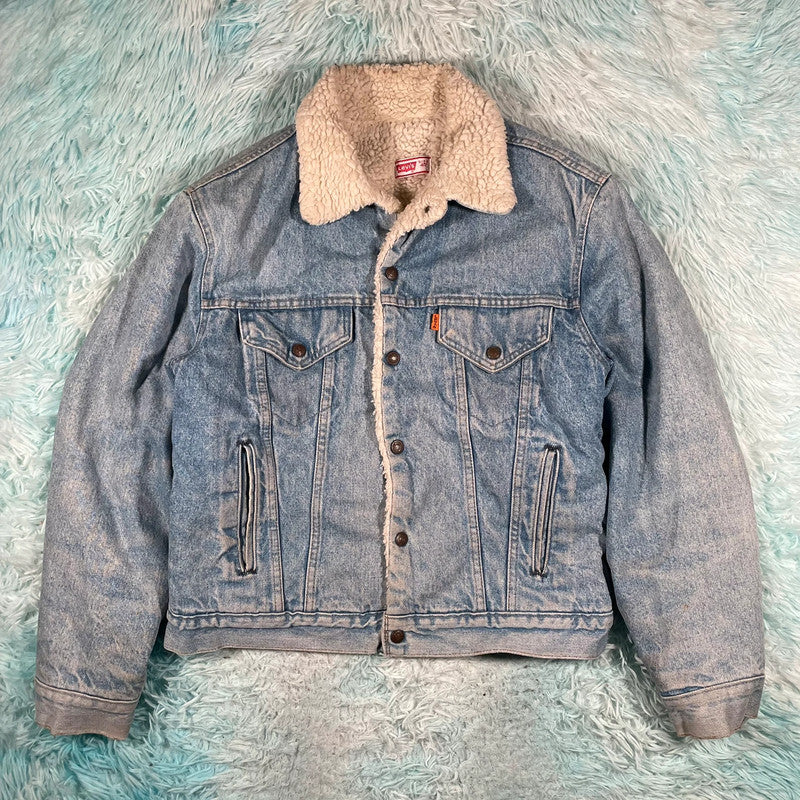 Vintage 80s Levi’s Denim Sherpa Jacket Orange Tab - Large