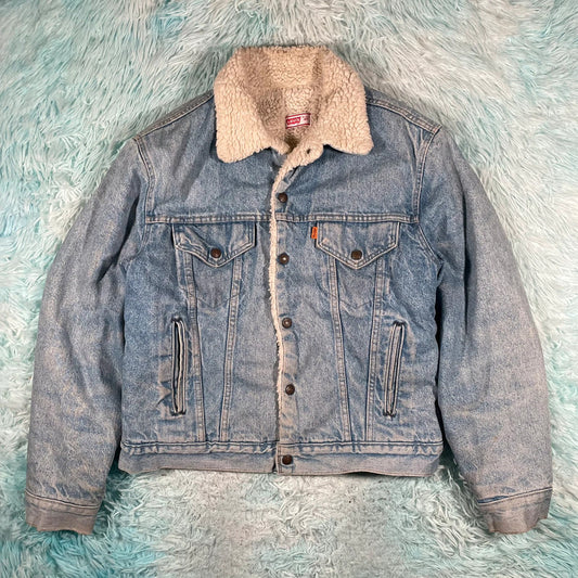 Vintage 80s Levi’s Denim Sherpa Jacket Orange Tab - Large