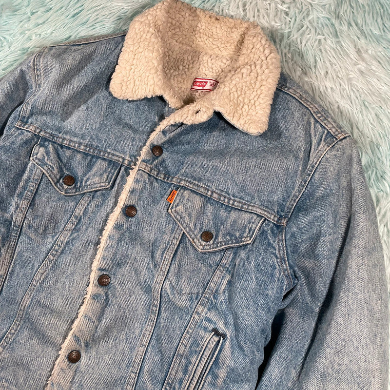 Vintage 80s Levi’s Denim Sherpa Jacket Orange Tab - Large