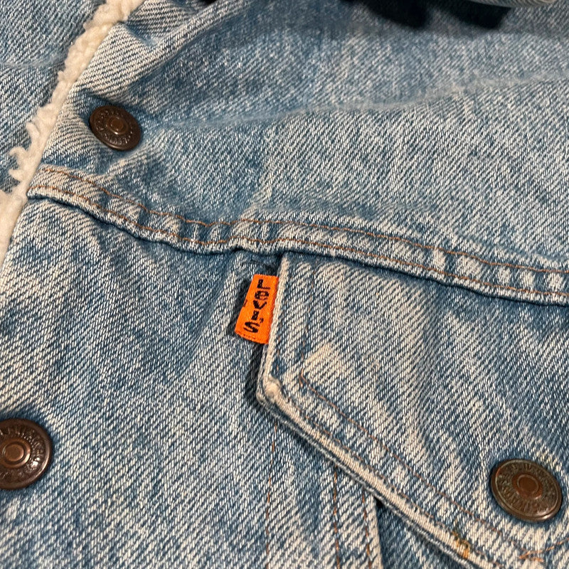 Vintage 80s Levi’s Denim Sherpa Jacket Orange Tab - Large