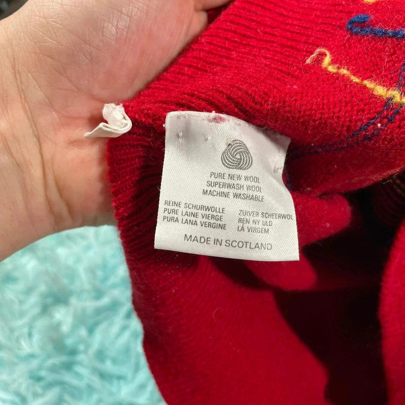 Vintage 90s Red Pringle Golf Tartan Jumper - M