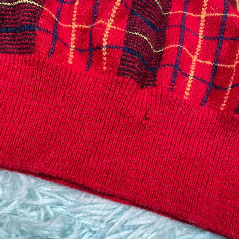 Vintage 90s Red Pringle Golf Tartan Jumper - M