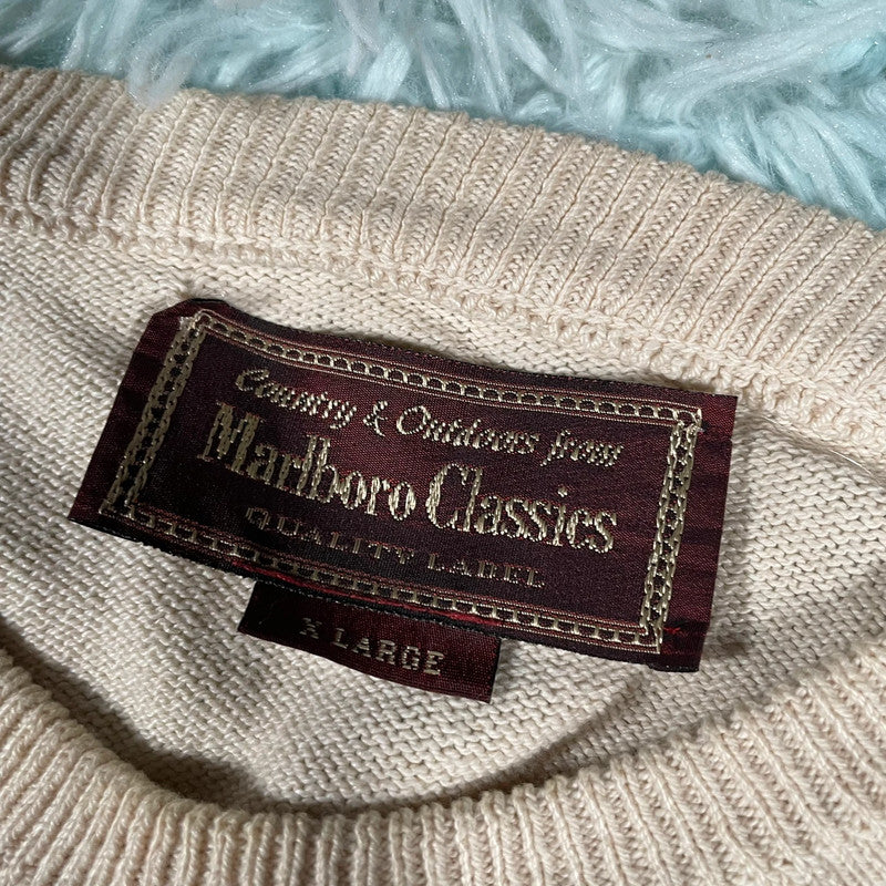 Vintage 90s Cream Marlboro Classics Knitted Jumper - XL