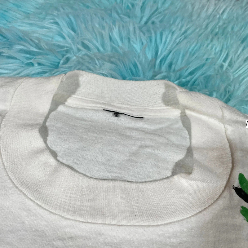 Vintage 80s White Floral Print T Shirt - Large