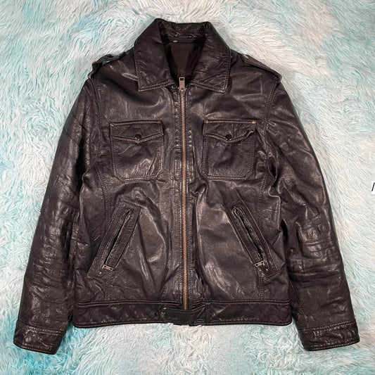 Vintage 90s Black Leather Jacket - Small
