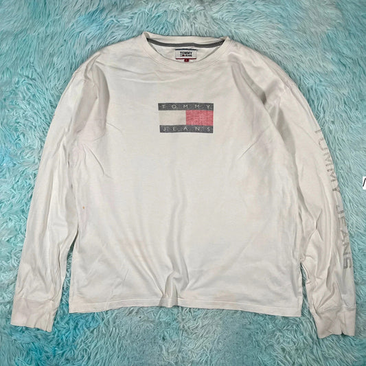 White Tommy Jeans Long Sleeve T Shirt - Large