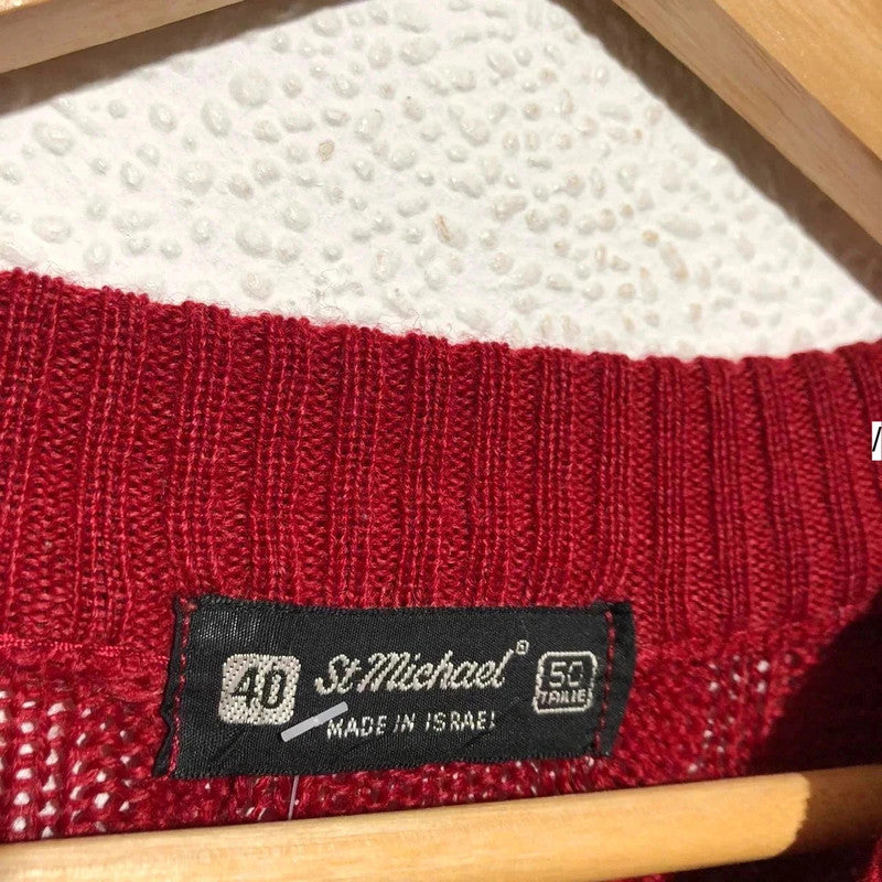 Vintage 80s Red St Michael Knitted Jumper - XL