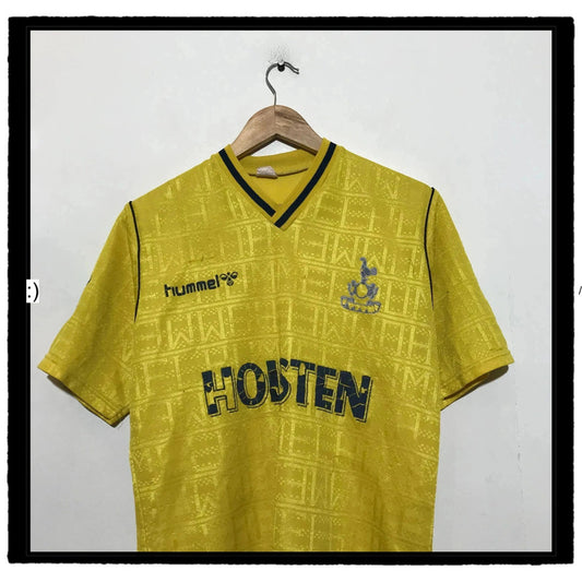 Vintage 1988-1991 Tottenham Shirt Away Kit Hummel Holsten Yellow - Medium