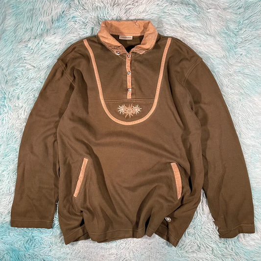 Vintage Olive Green 1/4 Zip Sweatshirt - XXL