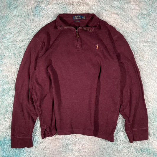 Vintage Burgundy Polo Ralph Lauren 1/4 Zip Sweatshirt - Large