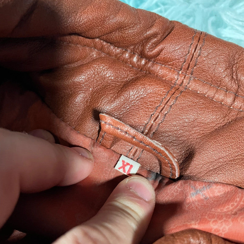 Vintage 90s Brown Heavyweight Leather Jacket - XL