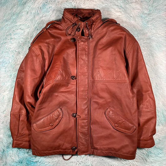 Vintage 90s Brown Heavyweight Leather Jacket - XL